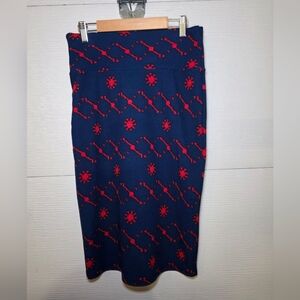 LuLaRoe Navy and Red Floral Pencil Skirt